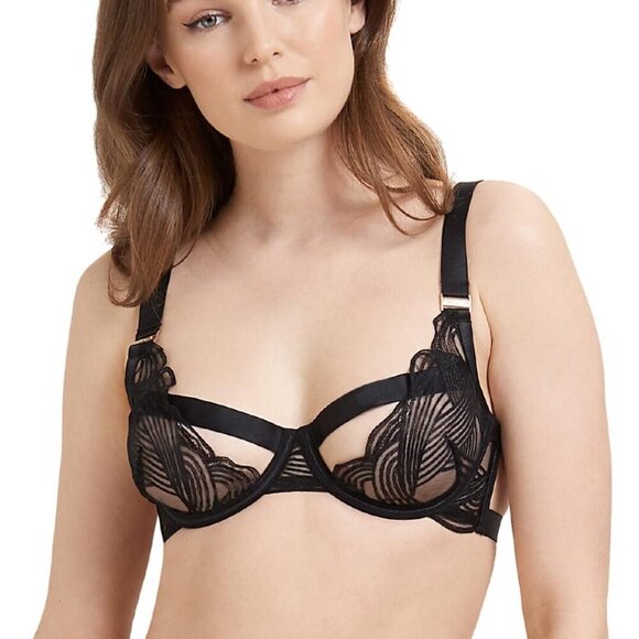 New! Bluebella Calla Black Embroidered Sheer Cutout Lingerie Bra 10539 - Picture 1 of 9